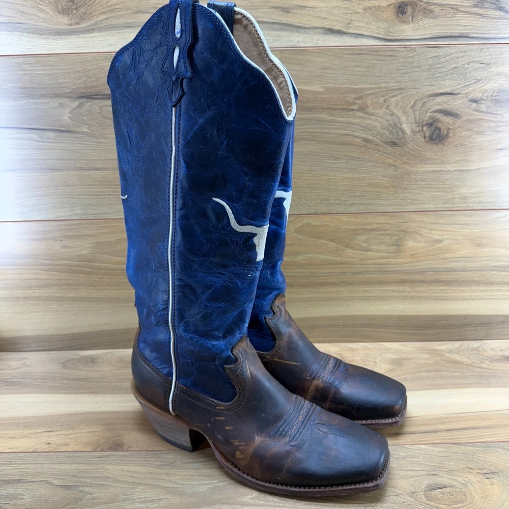 Twisted X Brown Leather Foot & Blue Shaft Cowboy Boots